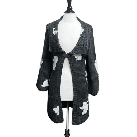 Sisters Sweaters - Sisters Charcoal Knit Cardigan Sweater Size L/XL NEW